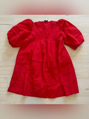 HUNTER BELL Red Puff Sleeve Mini Dress
